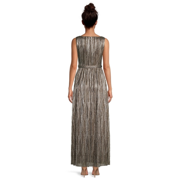 Eliza JV-Neck Metallic Belted Gown - Picture 3 of 13